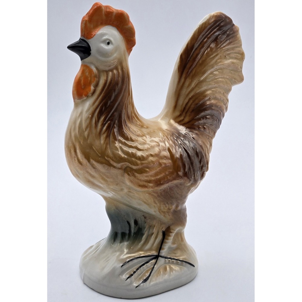 Vintage Brazil Ceramic Rooster Figurine Hand Painted Farm Kitchen Decor 8x5